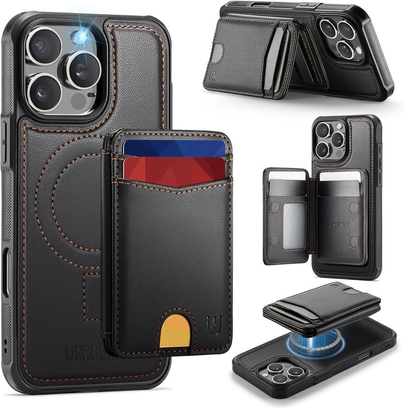 Usroom for iPhone 16 Pro Max Detachable Wallet Case with Card Holder, 2 in 1 RFID Blocking Credit Slots Kickstand Shockproof Phone Wallet for iPhone 16 Pro Max 6.9" Black - Image 1